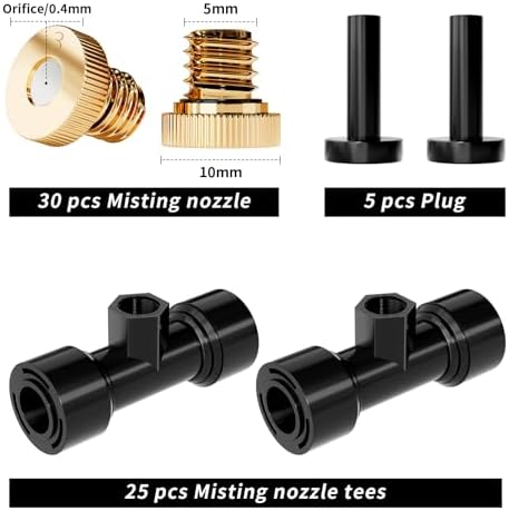 Misting Nozzles Kit Include 30 Pcs Misting nozzle 25 Pcs Misting 5 Pcs Plug nozzle tees for Outdoor Spray Cooling System (60 Pieces) - Image 2