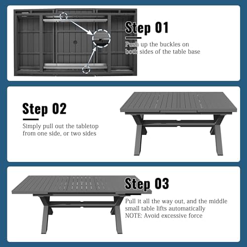 6-8 Seats Extendable Patio Table, Aluminum Dining with Umbrella Hole - Image 6