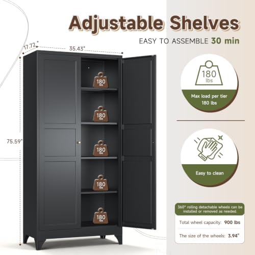 Letaya Metal Garage Storage Cabinets,76"Tall Large Tool Steel Lockers,Black - Image 3
