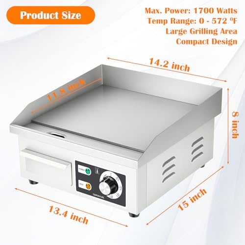 Stainless Steel Electric Griddle, Flat Top Grill Nonstick, Indoor Grill - Image 2