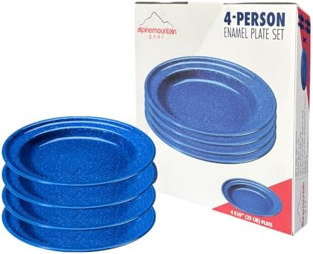 Enamelware for Camping and Backpacking - Camping Cookware Gear Essentials for Outdoor/Indoor Use and Backpacking Adventures (Made by Caddis Sports) (10 Inch Plate (4 Pack)) by AlpineMountainGear