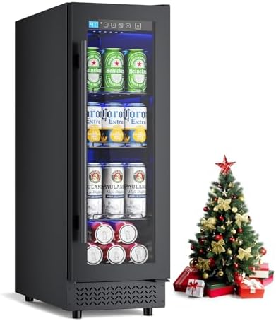 12 Inch Beverage Refrigerator, 60 Can Under Counter Beverage Fridge with Glass Door Built-in or Freestanding, Drink Fridge for Soda Beer Wine-Kitchen Bar Office by Vushine