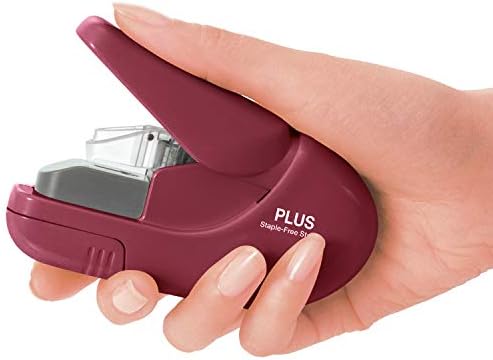 Plus Paper Clinch Compact Staple-Free Stapler, Burgundy Wine - Image 2
