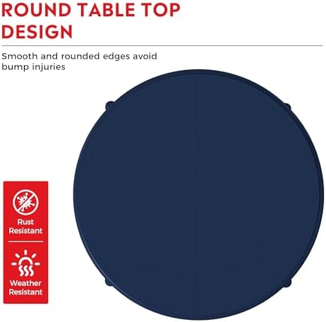 Costaelm Patio Table for 4-Person, Outdoor Patio PP Round Dining Table, All-Weather Bistro Dining Table for Backyard Deck Porch Poolside, Navy Blue - Image 6