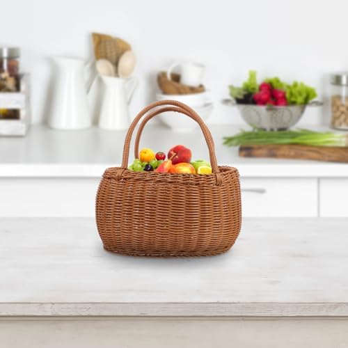 POPETPOP Rustic Imitation Rattan Woven Basket PP Material Multi-Function Fruit Vegetable Organizer for Outdoor Picnic and Decorative Storage - Image 4