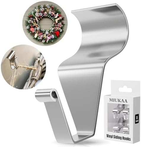 MIUKAA No-Hole Vinyl Siding Hooks, 8-Pack Stainless Steel Clips, 12lbs Load by MIUKAA