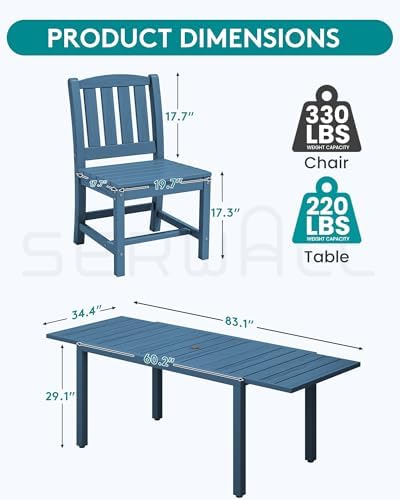 SERWALL Outdoor Expandable Dining Table 60" - 83", Blue - Image 5