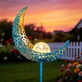 Homeimpro Moon Solar Garden Lights Outdoor Stakes, Waterproof Crackle Glass Metal Yard Lights for Lawn, Patio Accessories, Backyard Decor, Birthday Gifts for Mom by Homeimpro