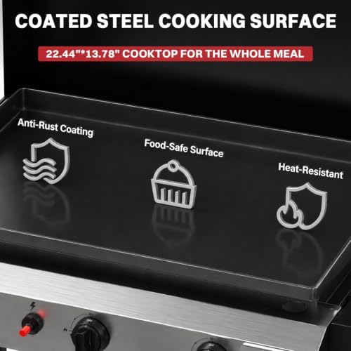 Pipopa 3-Burner Propane Griddle, Portable Flat Top Grill with Wheels & Hood - Image 3
