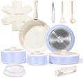 Chef Power Ceramic Nonstick Pots and Pans Set 19 Piece with Detachable Handle, Induction Dishwasher Oven Safe Cookware Set, RV Kitchen Set Removable Handle (Light Purple) by ChefPower