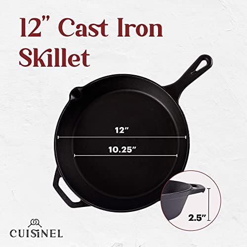 Cuisinel Cast Iron Skillet with Lid - 12"-Inch Frying Pan + Glass Cover + Silicone Handle Holder - PFAS and PFOA-free Pre-Seasoned Oven Safe Cookware - Indoor/Outdoor Use - Grill, BBQ, Fire, Stovetop - Image 4