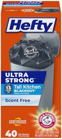 Hefty Ultra Strong 13 Gal Kitchen Trash Bags, Black, Unscented, 40ct by Hefty