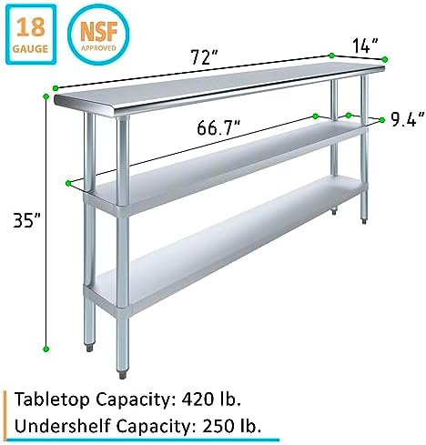 Stainless Steel Work Table with Second Undershelf (14x72) - Image 3