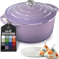 Zulay Kitchen 6.4QT Enameled Cast Iron Dutch Oven Pot with Lid, Heavy-Duty Soup Pot for Stews, Braising, Roasting & Sourdough Bread Baking, Oven Safe up to 500°F - Lavender Jade by ZulayKitchen
