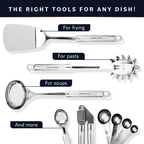 Home Hero 54-Piece Stainless Steel Kitchen Utensils Set - Heat-Resistant Nonstick Silicone & Stainless Steel Cooking Utensils - Complete Tools with Slotted Spoon & Pasta Spoon - Pack of 54, Silver - Image 4