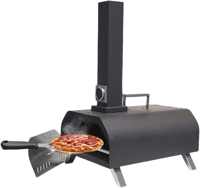 Outdoor Wood Pellet Pizza Oven, Pizza Maker with Rotating Pizza Stone, Built-in Thermometer, Foldable Legs, and Removable Chimney for Backyard, Camping, and BBQ (11" Stainless Steel Pellet Pizza Oven) - Image 6