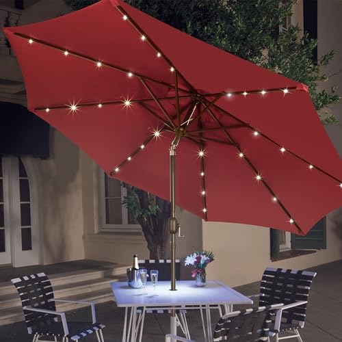 Blissun 9 ft Solar Umbrella, 32 LED Lighted Patio Umbrella, Table Market Umbrella, Outdoor Umbrella for Garden, Deck, Backyard, Pool and Beach (Burgundy) - Image 6