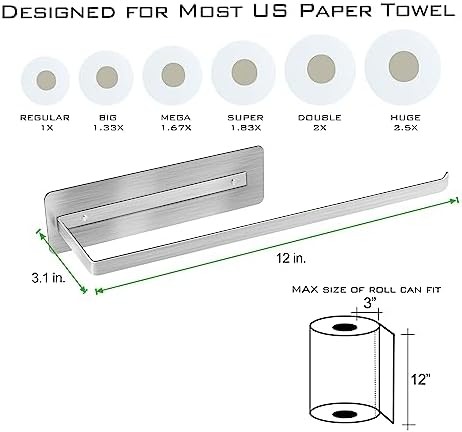 Magnetic Paper Towel Holder,Stainless Steel Paper Towel Holder 12”(L) x 3”(H) for Refrigerator Grills Griddles RVs Tailgates,Fit Most US Paper Roll - Image 6