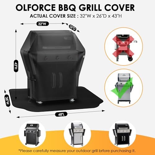 32 Inch Grill Cover＆Under Grill Mat, Weather, UV & Fade Proof for Outdoor - Image 3