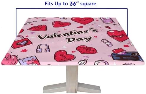 Fitted Tablecloth with Elastic, Love is in The Air Pattern Printed on Oilproof Farmhouse Kitchen Table Cover, Use for Kitchen Balcony Cafe Dining, Fit for 36" x 36" Square Tables - Image 5
