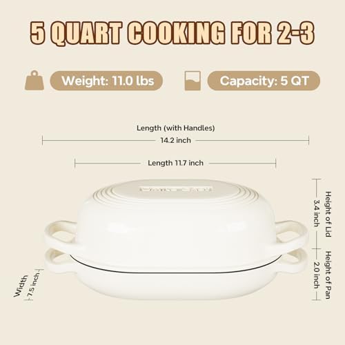 Enameled Cast Iron Dutch Oven for Bread Baking - incl. Sourdough Bread-Baking Supplies like Banneton Bread-Proofing Basket - 5QT Loaf Cast Iron Bread Oven Pan& Meatloaf Pan with Lid, Sour Sough Tools, Lame (Cream White） - Image 4