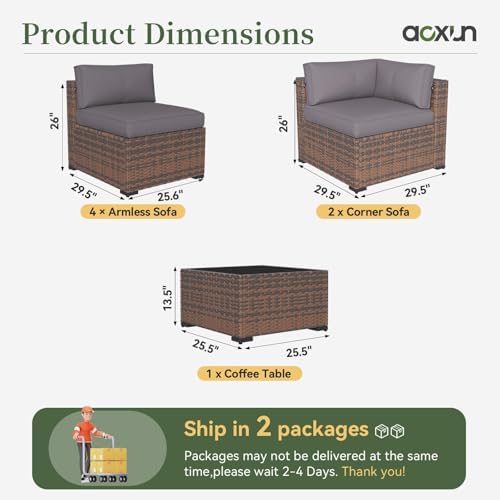 Aoxun 7 Piece Patio Furniture Set Wicker Rattan Patio Conversation Set - Image 5
