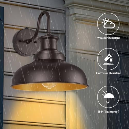 Dusk to Dawn Outdoor Barn Lights Outdoor Wall Sconces Farmhouse Exterior Wall Mount Light Vintage Outside Lighting Fixture Industrial Bronze Lantern for Porch Garage Shed Patio, 2 Pack - Image 4