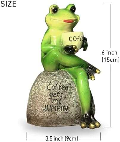 Coffee Frog Statue for Garden Decor, Resin Green Frogs Figurine Outdoor 6" - Image 2