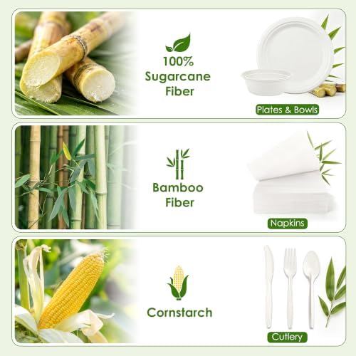 300PCS Disposable Paper Plates and Bowls Set with Long Utensils - Image 3