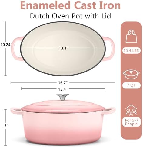TeamFar 7QT Oval Dutch Oven, Enameled Cast Iron Dutch Oven Pot with Lid - Image 2