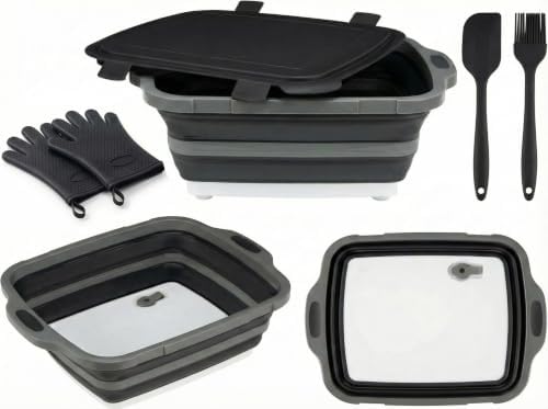 Collapsible BBQ Prep Tub with Lid & Cutting Board, 8L Meat Marinating Basin by Unknown