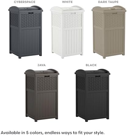 Suncast 33 Gal, Wicker Hideaway Trash Can, Secure Lid, Cyberspace Gray - Image 5