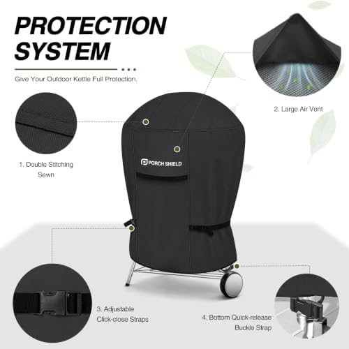 Porch Shield 22 inch Outdoor Charcoal Kettle Cover 27" Dia x 35" H, Black - Image 4