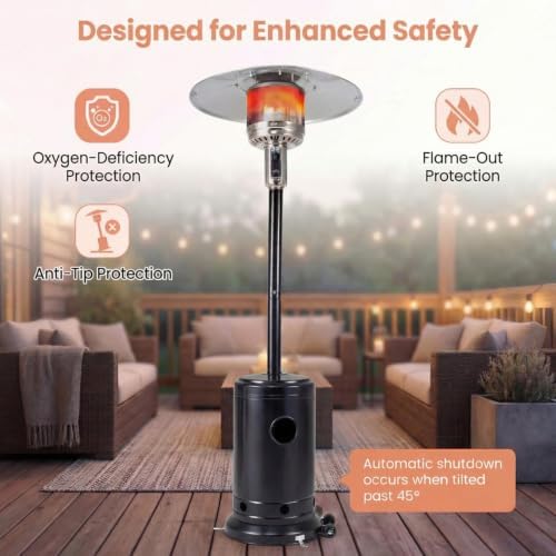 COSTWAY Outdoor Patio Heater, 47476 BTU Propane Heater with Stainless Steel Burner and Wheels, Triple Protection System, Standing Portable Outside Heater for Porch, Deck, Home and Commercial, Black - Image 5