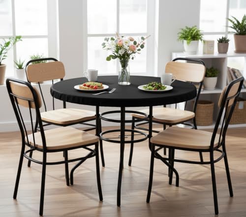LUSHVIDA Round Tablecloth, Fitted Table Cloth for 36"-44" Tables, Black - Image 3