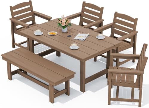 SERWALL Outdoor Dining Set, Patio Dining Set with Bench, Brown by SERWALL