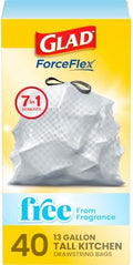 Glad ForceFlex Tall Kitchen Drawstring Trash Bags, 13 Gal, Fragrance Free, 40 Ct (Package May Vary) by GladTrashFoodStorage