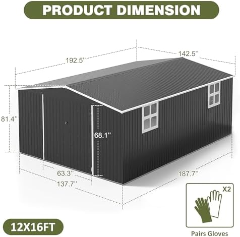 AirWire 12x16 FT Outdoor Storage Shed Black - Image 6