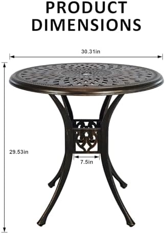 30.31" Outdoor Patio Dining Table, Cast Aluminum Patio Bistro Table, Round Patio Metal Table, Patio Furniture Set with 2.36" Umbrella Hole for Balcony Lawn Garden Backyard - Image 2