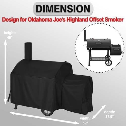 Grill Cover for Oklahoma Joe’s Highland Offset Smoker, Heavy Duty Waterproof Durable Grill Covers, Black - Image 2