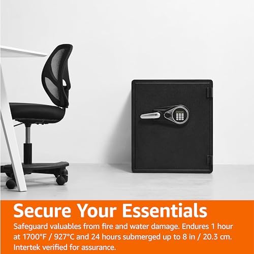 Amazon Basics Fireproof and Waterproof Safe Box with Digital Keypad Electronic Lock, Fire Resistant, Interior Lighting, Removable Shelf, for Home Use, 2.13 Cubic Feet, 24"H x 20.87"W x 19"D, Black - Image 7