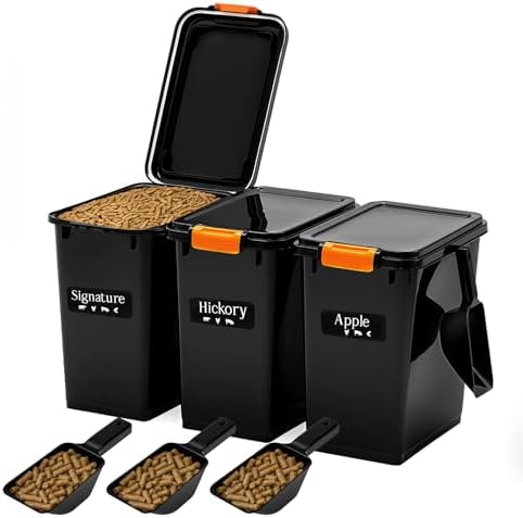 Maxdot 3 Sets 22lb Dry Pellet Storage Bin Kit with Scoops and Labels by Maxdot