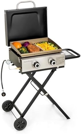 MFSTUDIO 2 Burners Portable Propane Griddle w/Foldable Stand & Side Table by MFSTUDIO