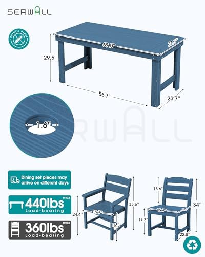 SERWALL HDPE Outdoor Dining Table and Chairs Set for 6 - Image 2
