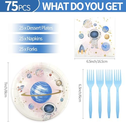 75PCS Space Birthday Party Supplies Decorations, Outer Space Theme Paper Plates and Napkins First Trip Around The Sun Disposable Parties Dessert Plates Dinnerware for Birthday Baby Shower Party Favor - Image 2