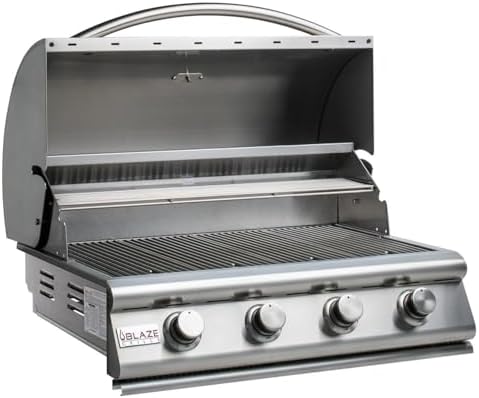 Blaze Prelude LBM Built-In Natural Gas Grill | 32-Inch 4-Burner BBQ with 56,000 BTUs | 304 Stainless Steel Construction | Flame Stabilizing Grids | BLZ-4LBM-NG by Blaze