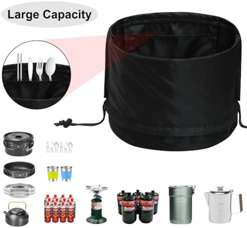 Camping Cookware Mess Kit Bag, High Capacity Camping Tableware Storage Bag, Drawstring Heavy Duty Water Resistant Cookware Organizer for BBQ Outdoor Cooking Essentials (1) - Image 3