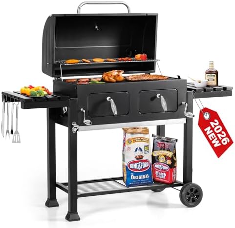 34-Inch Barrel Charcoal Grill with Side Tables for Outdoor Cooking BBQ by GREENPARTY