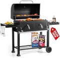 34-Inch Barrel Charcoal Grill with Side Tables for Outdoor Cooking BBQ by GREENPARTY