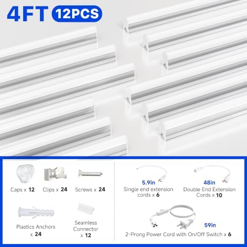 Ensenior 4FT LED Shop Lights, T5 6500K Super Bright Garage Lighting, 12Pack - Image 5